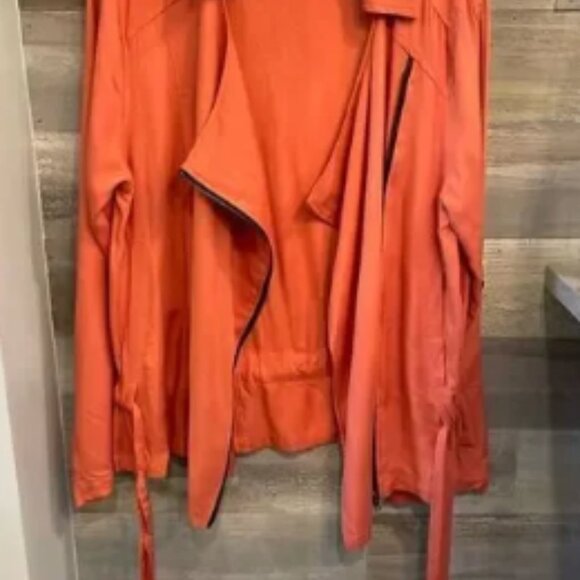 Kori America L deep peach Moto zip front blazer w/tie waist and side pockets - Picture 2 of 3